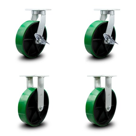 Service Caster 10 Inch Heavy Duty Green Poly on Metal Caster Swivel Lock/Brake 2 Rigid, 2PK SCC-KP92S1030-PUR-GB-SLB-BSL-2-R-2